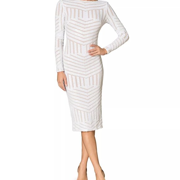 Dress the Population Dresses & Skirts - Dress the Population Emery White Sequined Scoop Back Midi Dress